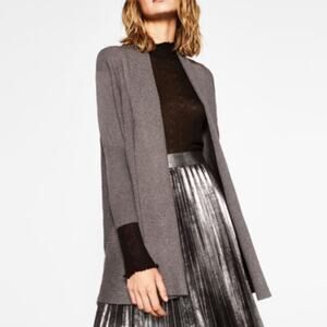 Zara Knit Gray Ribbed Open Front Batwing Cardigan Sweater M